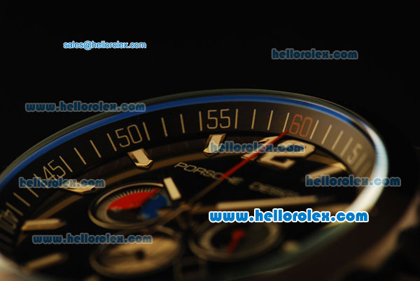 Porsche Design Chronograph Quartz PVD Case with Black Dial and Black Rubber Strap - Click Image to Close
